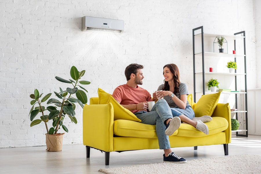 Pompe à chaleur dans un salon moderne Pompe à chaleur dans un salon moderne